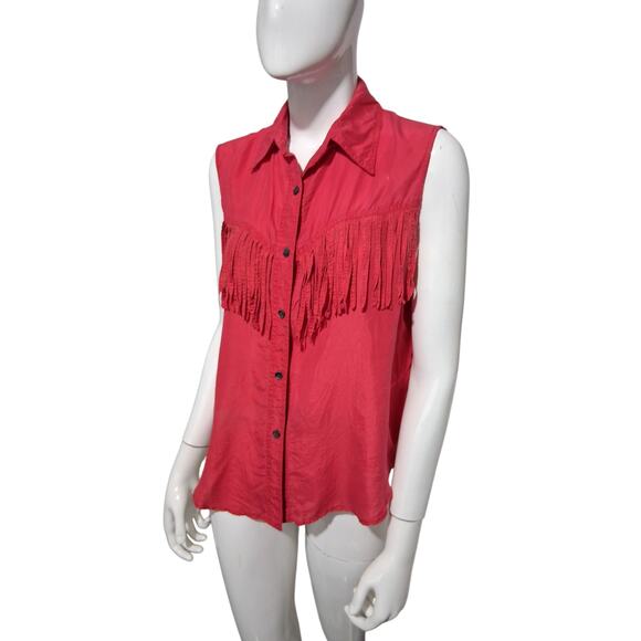 Y2K Vintage Lady Madeira Fringe Women's size M 100% Silk Button Up Western Top - Picture 1 of 9